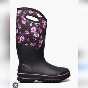 BOGS | Classic Tall Painterly  rain boots Black Pink Roses Girls Sz 3
